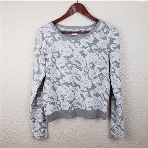 Anthropologie Postmark Sweater grey white lace med